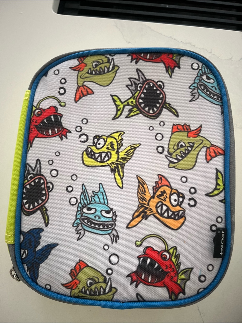 Fish Print Zipper Lunchbag - Blue Trim by